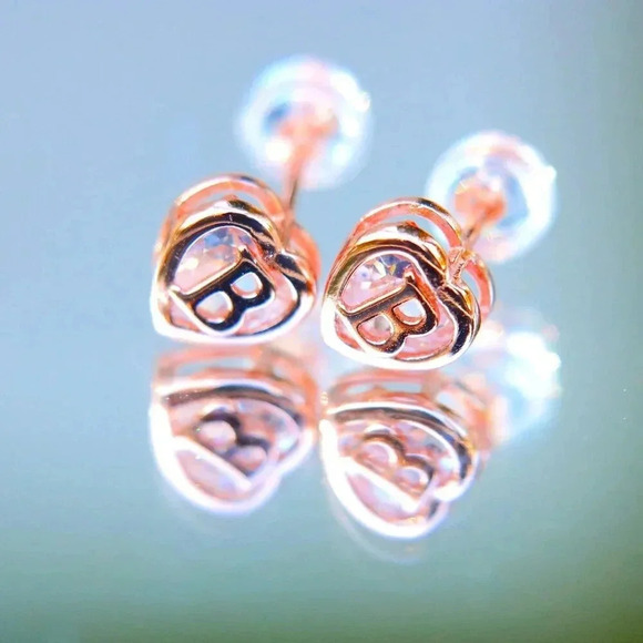 GIFT 💝HEART INITIAL ROSE GOLD EARRINGS WOMEN TEEN GIRLS MOM DAUGHTER, ELDM153RG - Picture 5 of 11